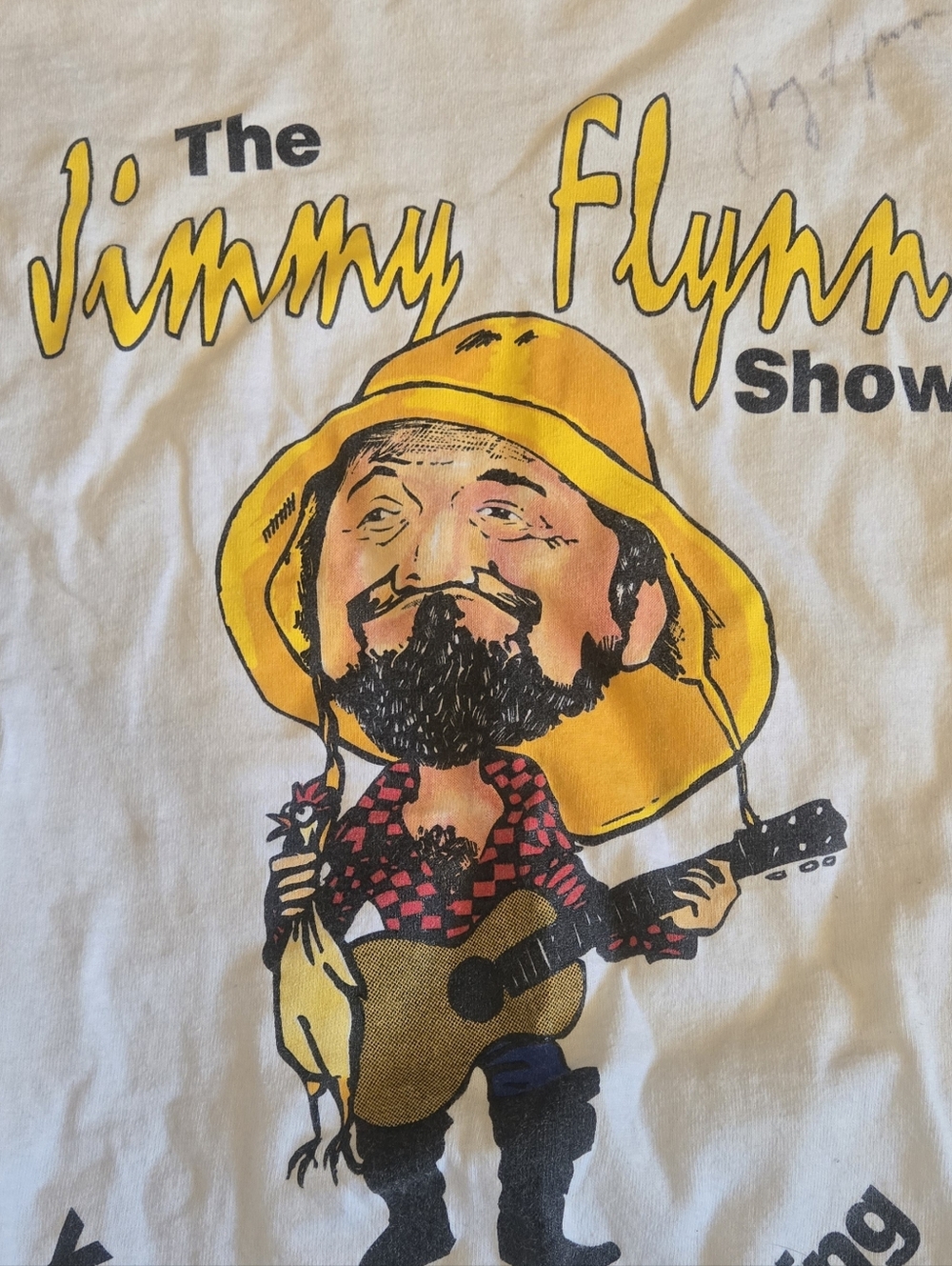 The Jimmy Flynn Show Graphic Tee - White with Yellow Print - Picture 4 of 5